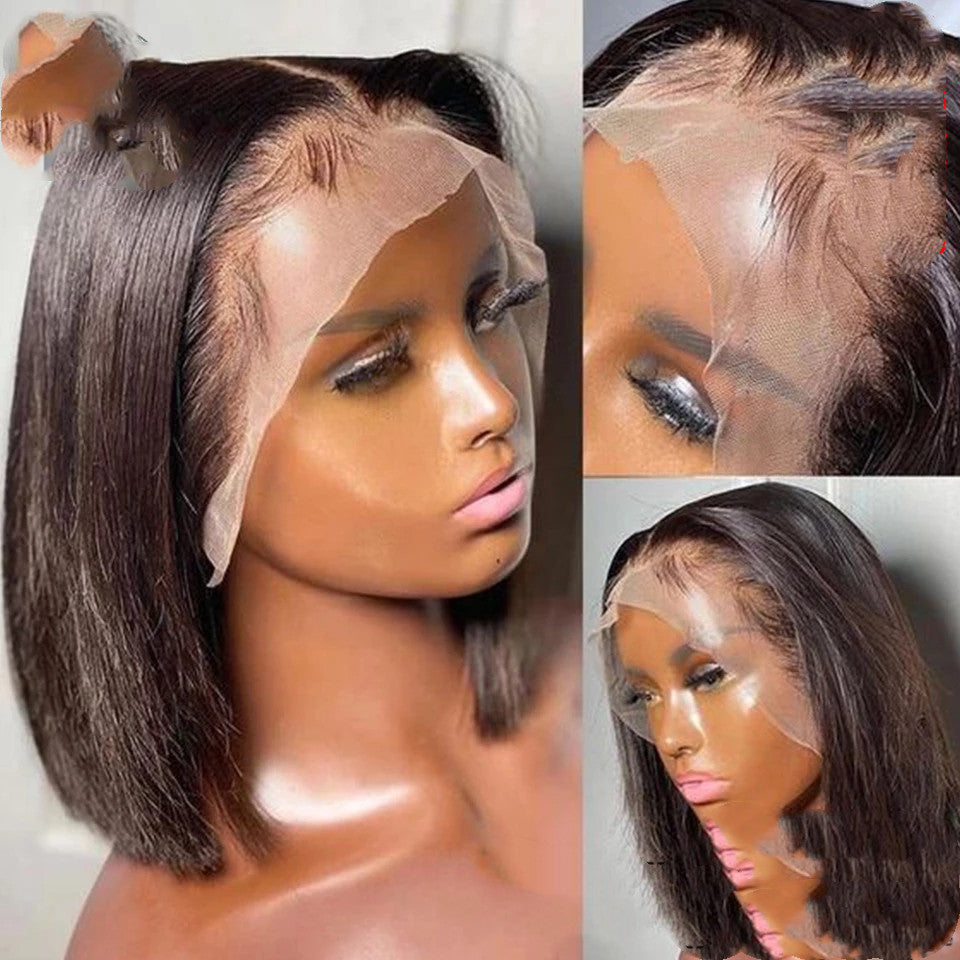 Short Bob Wig Bone Straight 13x4 Transparent Lace Front Wigs